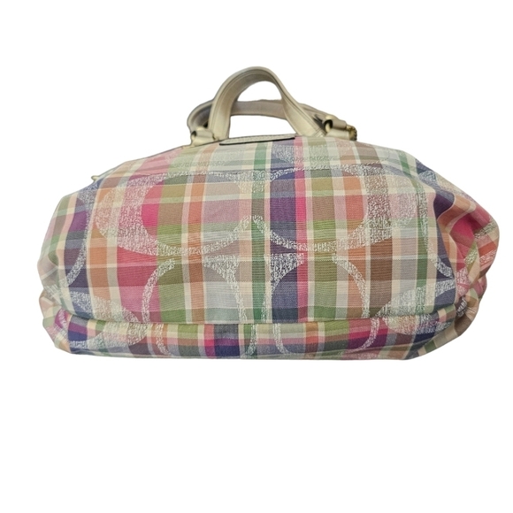 Coach daisy madras Satchel gold metallic trim detachable canvas strap multicolor - Picture 6 of 8